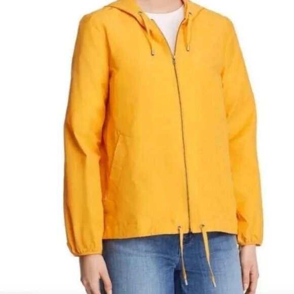 Eileen Fisher Jacket XL lightweight hooded windbreaker Yellow Orange zip up - Picture 2 of 11